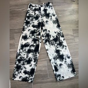 Raga Tie Dye Wide Leg Palazzo Pants Side Slits Womens Small Black White High